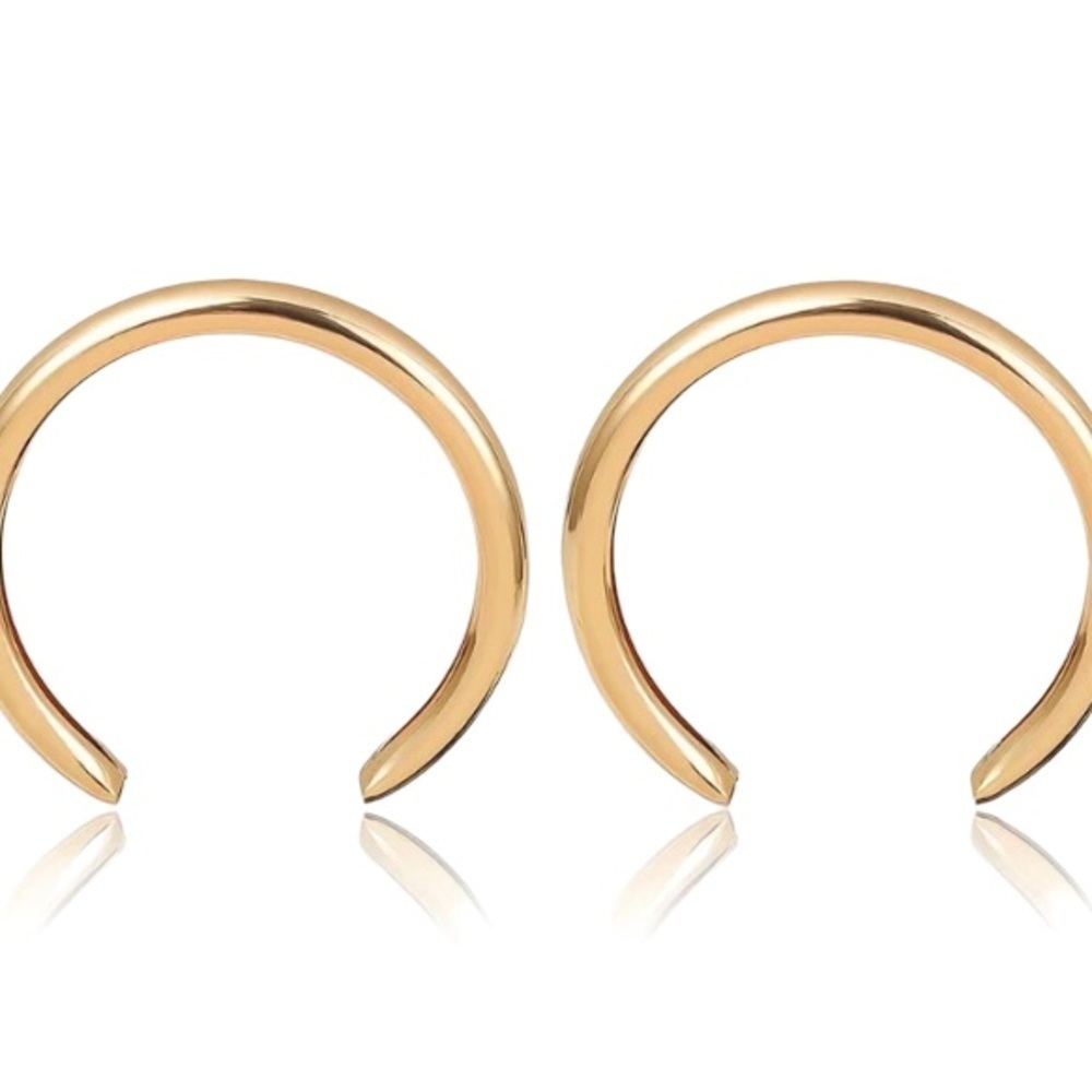 Mega large gold crescent 🌙 moon hoop earrings - Picture 8 of 8